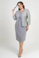 Robe en crêpe avec col et doublure ornés, veste à sequins, ensemble deux pièces grande taille