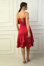 Women's Strappy Front Draped Lined Skirt with Double Ruffled Satin