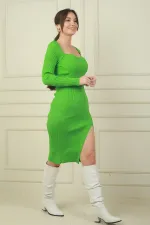 Women's Sweetheart Neckline Slit Knit Dress