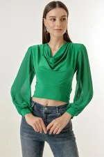 V-neck, chiffon lycra blouse with sleeves
