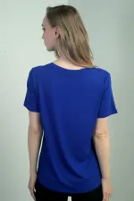 Kadın Yakası Simli V Yaka Kısa Kol Bluz