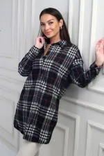 Chemise longue à carreaux pour femme avec fentes latérales