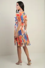 Women's Wrap Neckline Belted Lined Snowdrop Chiffon Dress