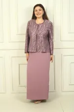 Sequin Jacket, Half-Sleeve Lined Crepe Dress, Plus Size 2-Piece Set