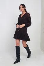 Women's Double-Breasted Lined Flock Printed Short Tulle Dress