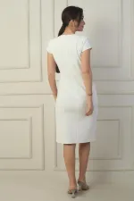 Kadın Kruvaze Yaka Yarım Ay Kollu Taş Detaylı Önü Yırtmaçlı B.B. Elbise