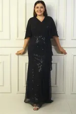 Women's Beaded and Sequined Chiffon Lined Long BB Dress