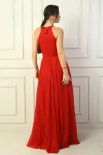 Robe de soirée longue à sequins, dos nu, buste plissé, doublée, pour femme