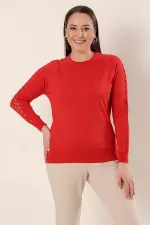 Plus Size Acrylic Sweater with Sleeve Detail