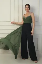 Women's Strappy Jumpsuit with Beaded Details and Chiffon Crepe Top