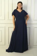 Robe longue en mousseline de soie grande taille pour femme, col en V, drapée, brodée de perles, doublée