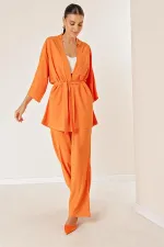 Ensemble pantalon en crêpe et kimono à poches