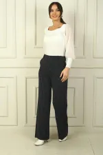 Kadın Yandan Cepli Boyuna Çizgili Palazzo Pantolon