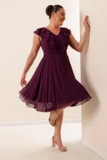 Ruffle Collar Chiffon Plus Size Dress