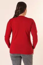 Şeritli V Yaka Büyük Beden Triko Kazak