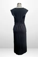 Women's V-Neck Blouse with Elastic Waist, Pockets, and Front Slit Skirt - 2-Piece Set