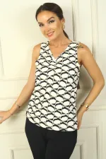 V-Neck Front Pleated Lycra Colorful Blouse