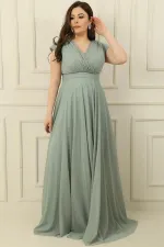 Wrap Neck, Lined, Nail Sleeve, Full Circle, Flared Chiffon Tulle Plus Size Long Dress