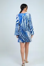 Robe courte doublée à col rond et manches espagnoles, imprimé zèbre, pour femme