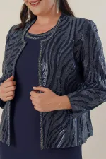 Ensemble 2 pièces grande taille : veste à sequins, robe en crêpe doublée à manches courtes