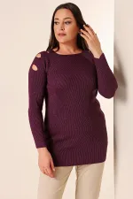 Omuz Dekolteli Büyük Beden Spor Tunik Kazak