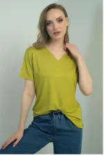 Chemisier fendu à manches courtes et col en V pour femme