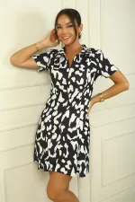 Robe en crêpe plissée à imprimé léopard et fermeture éclair sur le devant pour femme