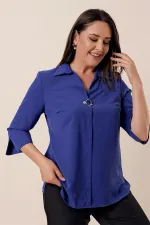 Chemisier grande taille à col polo et manches trois-quarts