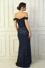 Thick-strapped, lined, ruched front sequined long dress