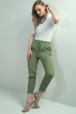 Kadın Beli Lastikli Yandan Cepli Havuç Paça Pantolon