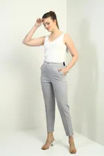 Kadın Beli Lastikli Cepli Boyuna Çizgili Dar Paça Pantolon