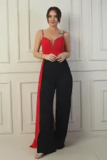 Women's Strappy Jumpsuit with Beaded Details and Chiffon Crepe Top
