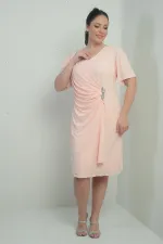 Robe femme à col en V froncée sur le devant avec détails en pierres, doublée, grandes tailles, Lycra