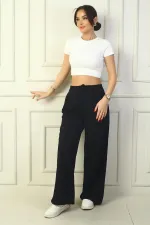 Pantalon palazzo à poches plissées pour femme