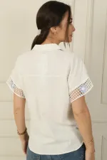 Tek Cepli Örgü Detaylı Keten Gömlek