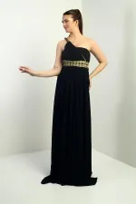 Robe longue asymétrique en mousseline pour femme, avec doublure tissée sur le devant