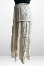 Kadın Beli Lastikli Katlı Müslin Uzun Etek