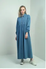 Kadın Önü Yarım Fermuarlı Önü Ve Yanı Cepli Uzun Kot Elbise