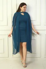 Robe à paillettes grande taille pour femme, col en V, doublée et avec cape en mousseline