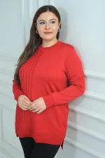 Kadın Tek Taraf Saç Örgülü Büyük Beden Likralı Tunik Bluz