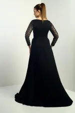 Robe de soirée longue en crêpe satin pour femme, col carré, doublée, manches perlées, corps large