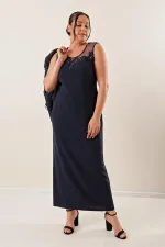 Boncuk İşlemeli Güpürlü Astarlı Elbise Ceket Büyük Beden 2'li Takım