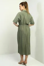 Women's Single Pocket Half-Buttoned Gradient Dress with Front Slit