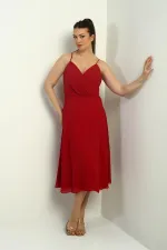 Women's Strappy Wrap Neckline Lined Lace-Up Back Flared Chiffon Dress