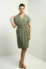Women's Dress with Patch Pockets and Belt Waist