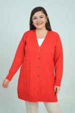 Kadın Büyük Kazayağı Desen Soğuk İplik Büyük Beden Uzun Hırka