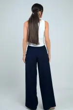 Pantalon en tricot à jambes larges et fermeture éclair latérale pour femme