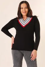 Pull en maille rayé à col V grande taille