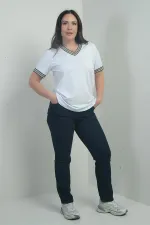 Jean taille haute à jambes droites en lycra pour femme, grandes tailles