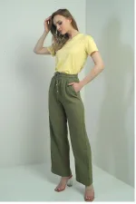 Women's Muslin Palazzo Pants with Elastic Waist and Pockets